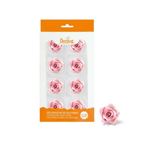 Decora Pink Sugar Roses 3.5 cm – Pack of 8 Edible Sugar Flowers