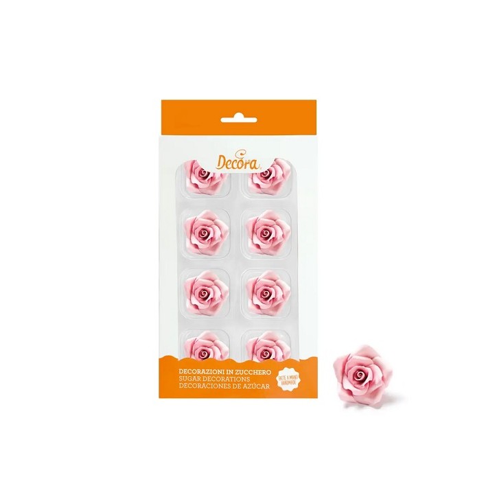 Decora Zuckerrosen Rosa 3.5 cm – 8 essbare Zuckerblumen