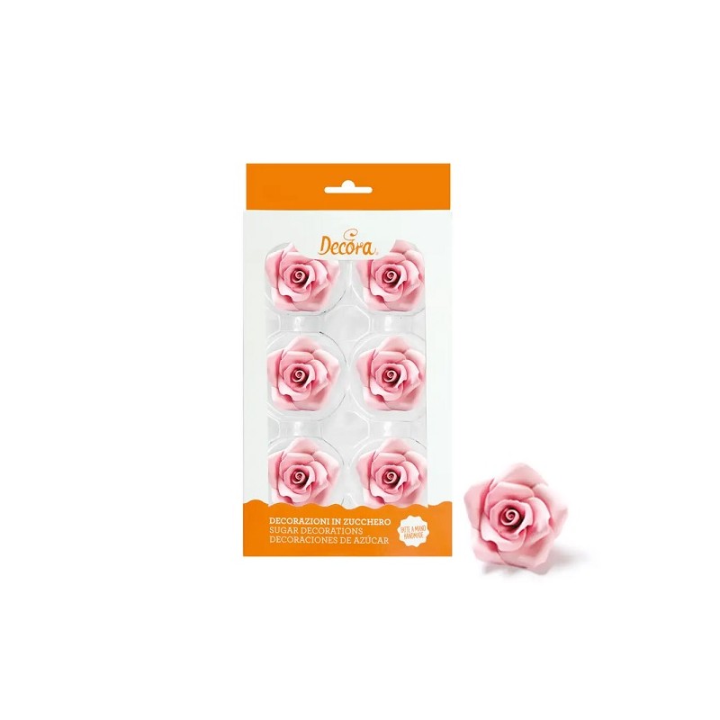 Decora 6 Sugar Roses Pink, 5cm