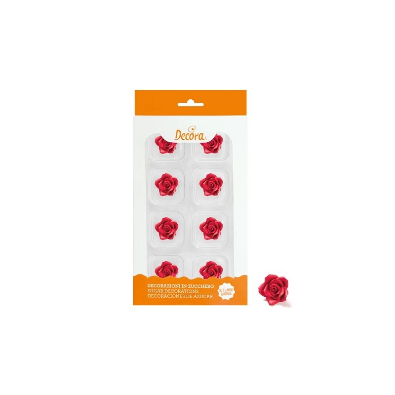 Decora 8 Sugar Roses Red, 2cm