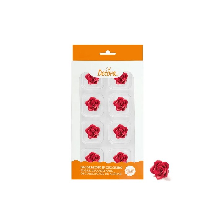 Decora 8 rote Zuckerrosen 2 cm – Essbare Tortendekoration Decora 8 rote Zuckerrosen 2 cm – Essbare Tortendekoration