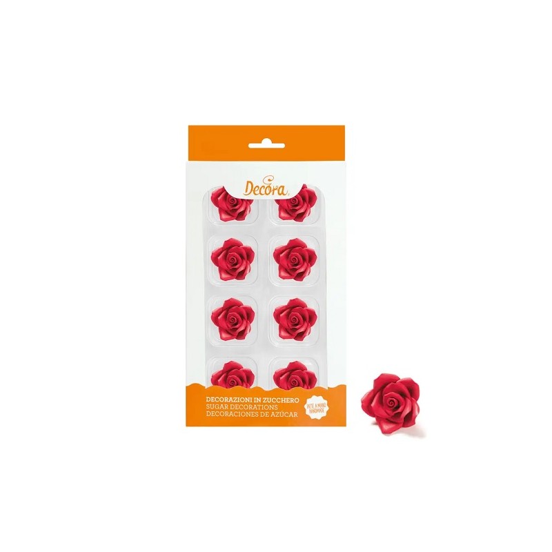 Decora 8 Sugar Roses Red, 3.5cm