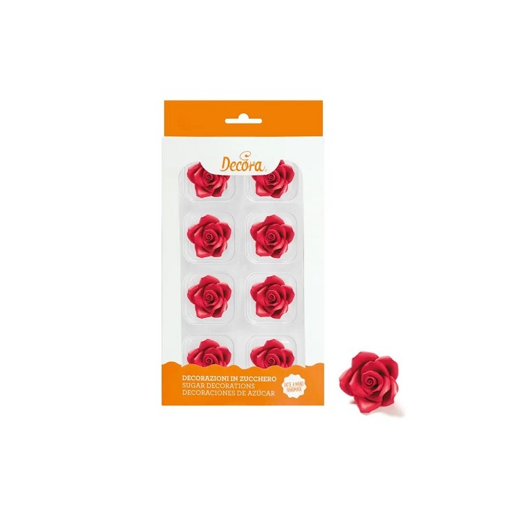 Decora 8 rote Zuckerrosen 3.5 cm – Essbare Tortendekoration