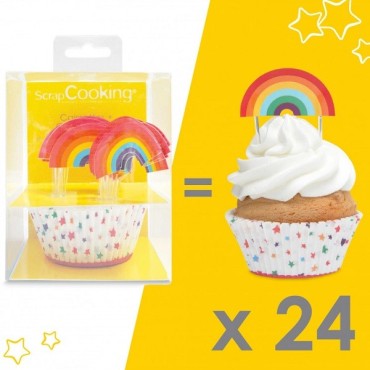 Regenbogen Cupcake Set mit Dekopieckser 48-teilig - Scrapcooking SC5051