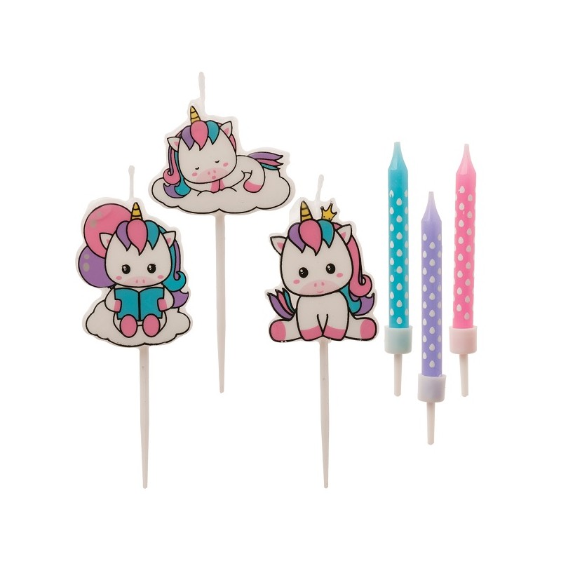 deKora Unicorn Cake Candle Set, 15 pcs