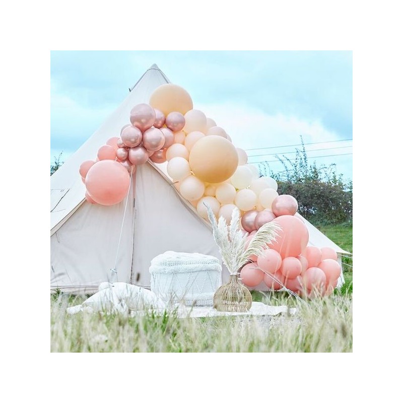 Ginger Ray Peach-Nude-Rose Chrome Balloon Arch Kit, 205 parts