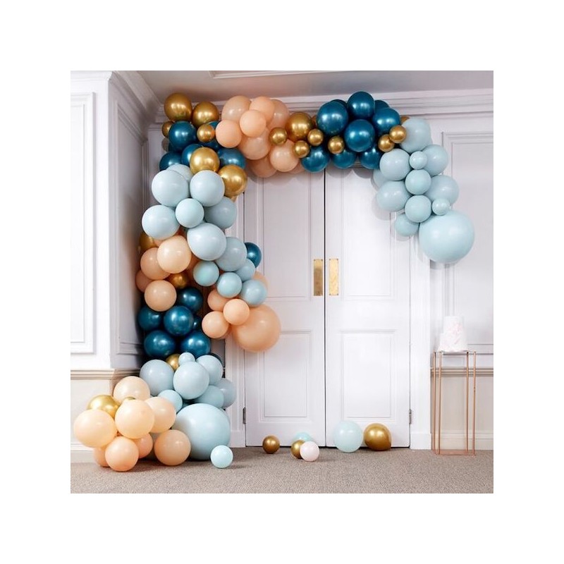 Ginger Ray Teal-Gold Chrome Balloon Arch Kit, 200 parts