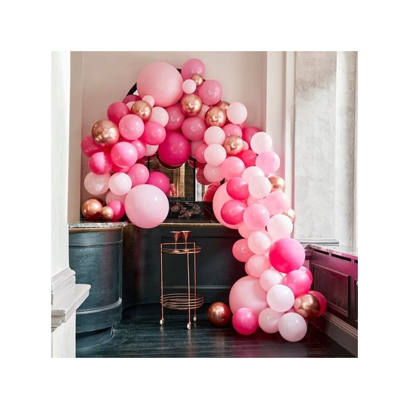 Ginger Ray Pink and Rose Gold Chrome Balloon Arch Kit, 200 parts