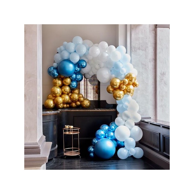 Ginger Ray Blue and Gold Chrome Balloon Arch Kit, 200 parts