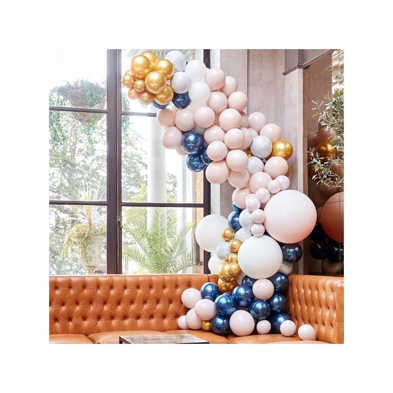 Ginger Ray Marble, Navy and Gold Chrome Balloon Arch Kit, 200 parts