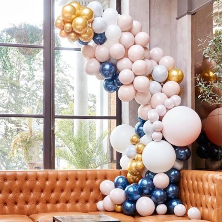 Ginger Ray Balloon Arch Marble, Navy Blue, Peach and Gold Chrome GR-BA-324