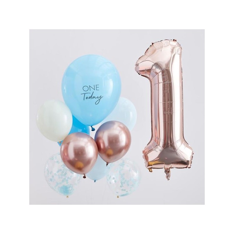 Ginger Ray Balloon Set One Today Blue and Rose Gold, 10 pcs