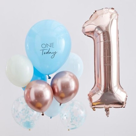 Ginger Ray One Today Balloon Set Rose Gold Blue GR-MIX-376