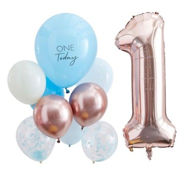 Ginger Ray One Today Ballon Set Blau-Rosegold GR-MIX-376