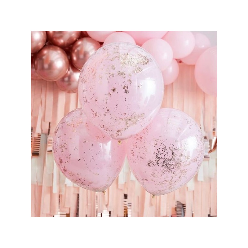 Ginger Ray Pink and Rose Gold Confetti Balloons 45cm, 3 pcs