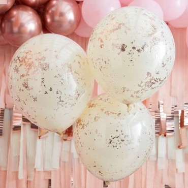 Ginger Ray Cream and Rose Gold Confetti Balloons 45cm GR-MIX-458