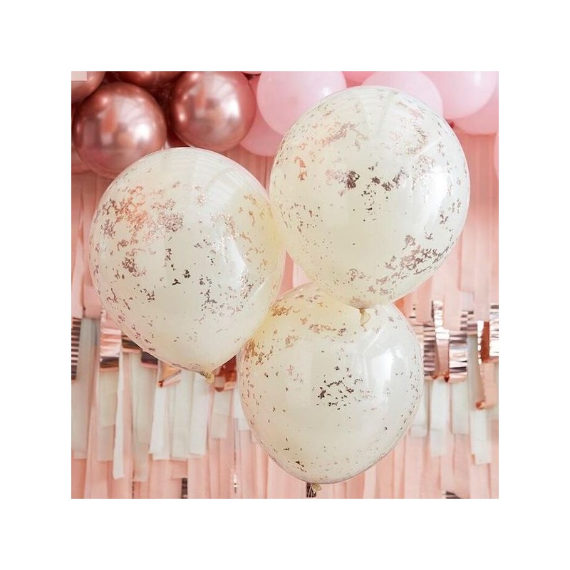 Ginger Ray Cream and Rose Gold Confetti Balloons 45cm, 3 pcs