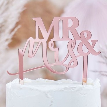 Ginger Ray Cake Topper - Mr and Mrs - Rose Gold Acylic GR-PAM-510