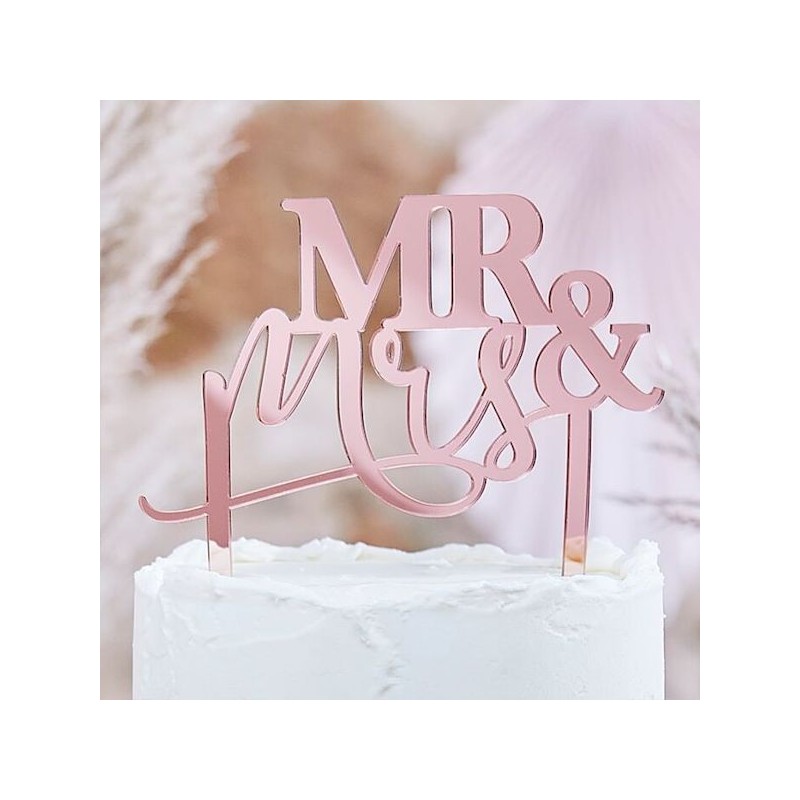 Ginger Ray Mr and Mrs Rose Gold Acrylic Wedding Cake Topper