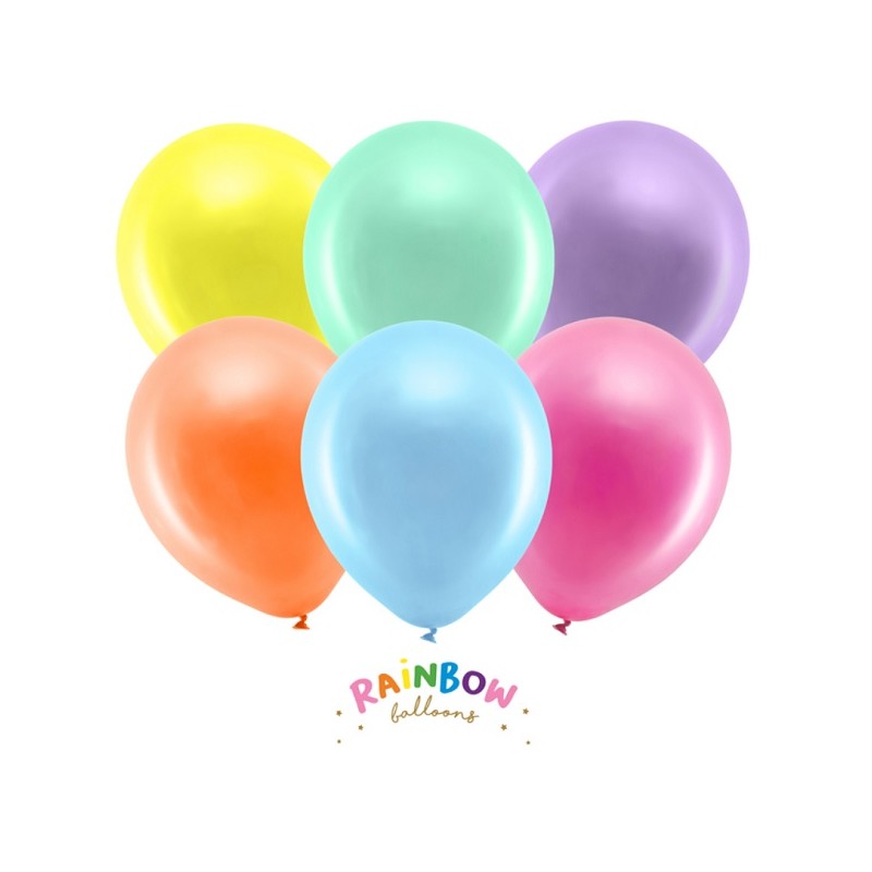 PartyDeco 30cm Metallic Luftballons Rainbow Mix, 10 Stück