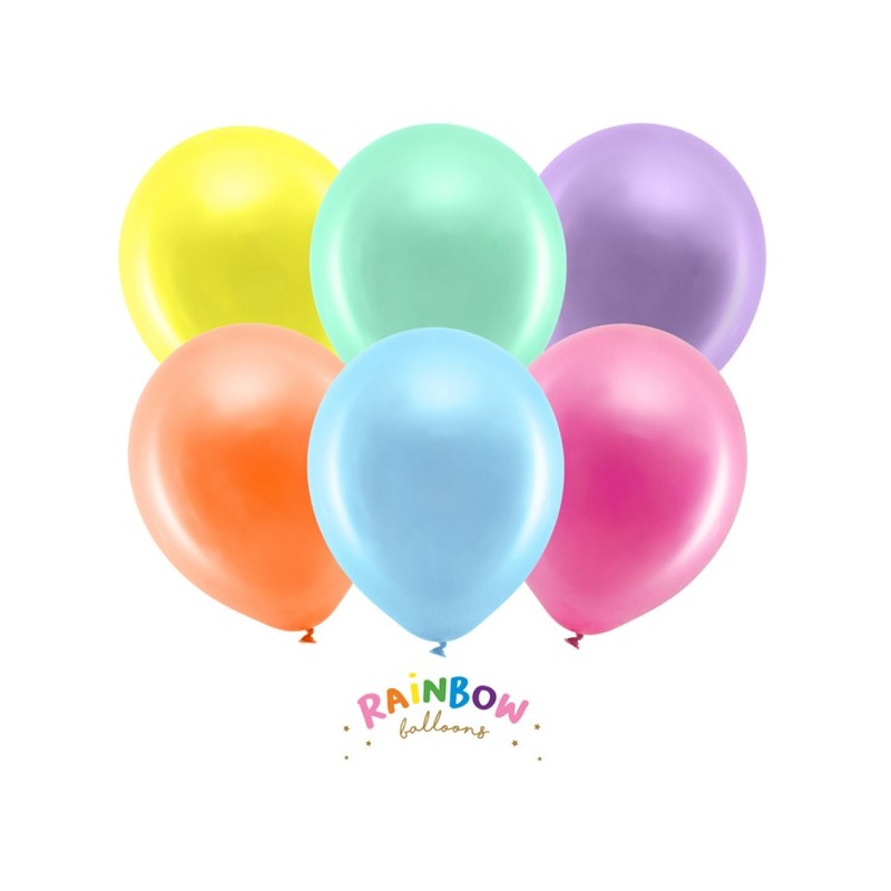 PartyDeco 30cm Rainbow Metallic Balloons Mix, 10 pcs