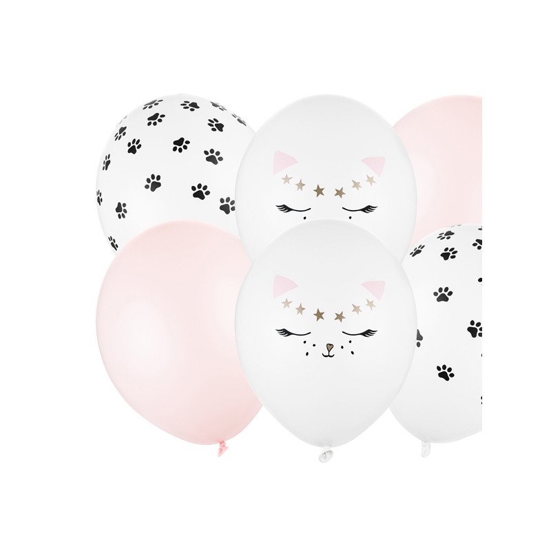 PartyDeco Meow Kitty Cat Balloons Mix, 6 pcs