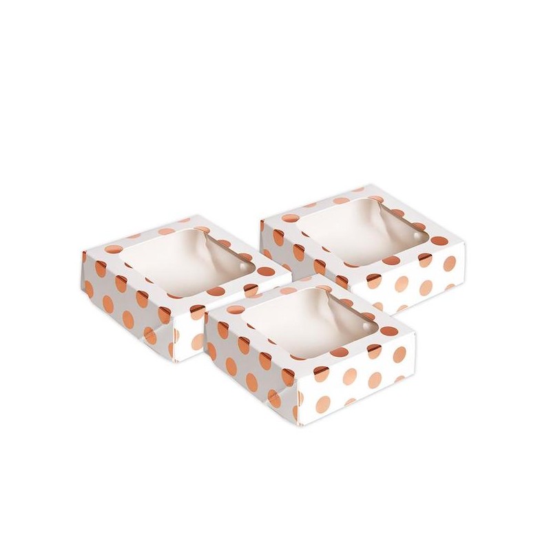 Anniversary House Rose Gold Polka Dots Favour Boxes, 3 pcs