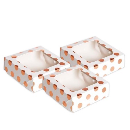 Anniversary Houe Favour Box Polka Dots Rose Gold with Window AH-J107