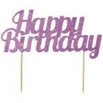 Anniversary House Glitter Happy Birthday Cake Topper Pink