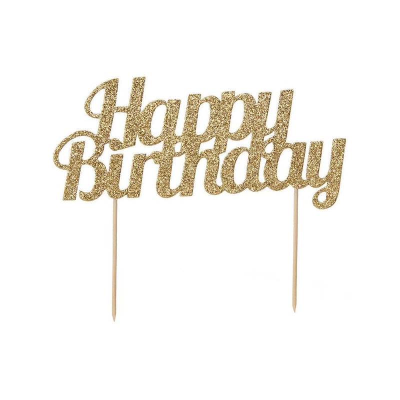 Anniversary House Glitter Happy Birthday Cake Topper Gold