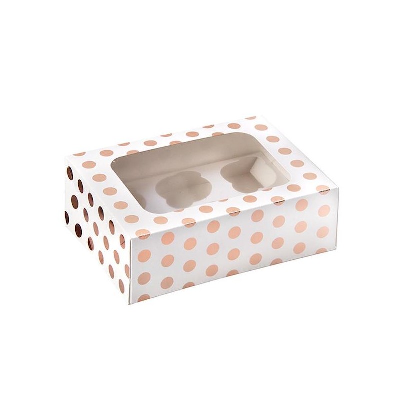 Anniversary House Rose Gold Polka Dots Cupcake Box, 1 pcs