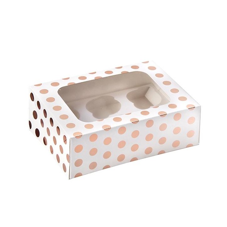 Anniversary House Rose Gold Polka Dots Cupcake Box with viewing window AH-J03