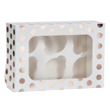 Anniversary House Rose Gold Polka Dots Cupcake Box with viewing window AH-J03