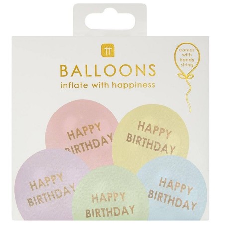 5 Ballons Pastell Happy Birthday von Talking Tables