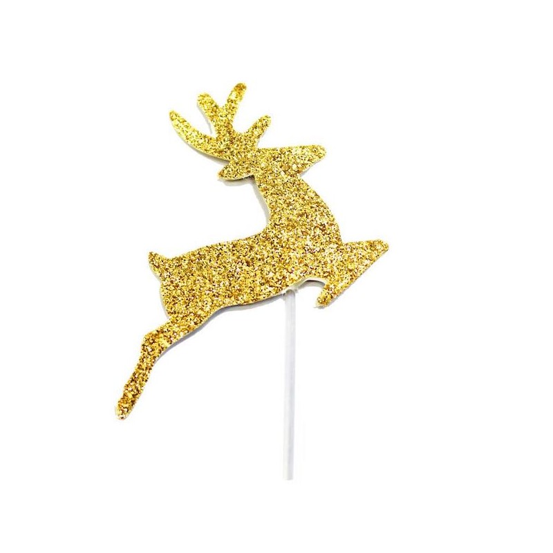 Anniversary House Glitter Reindeer Cupcake Topper Gold, 12 pcs