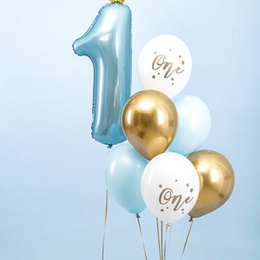 PartyDeco Luftballonset Latex One Pastellblau-Gold PD-SB14P-307-001J-6