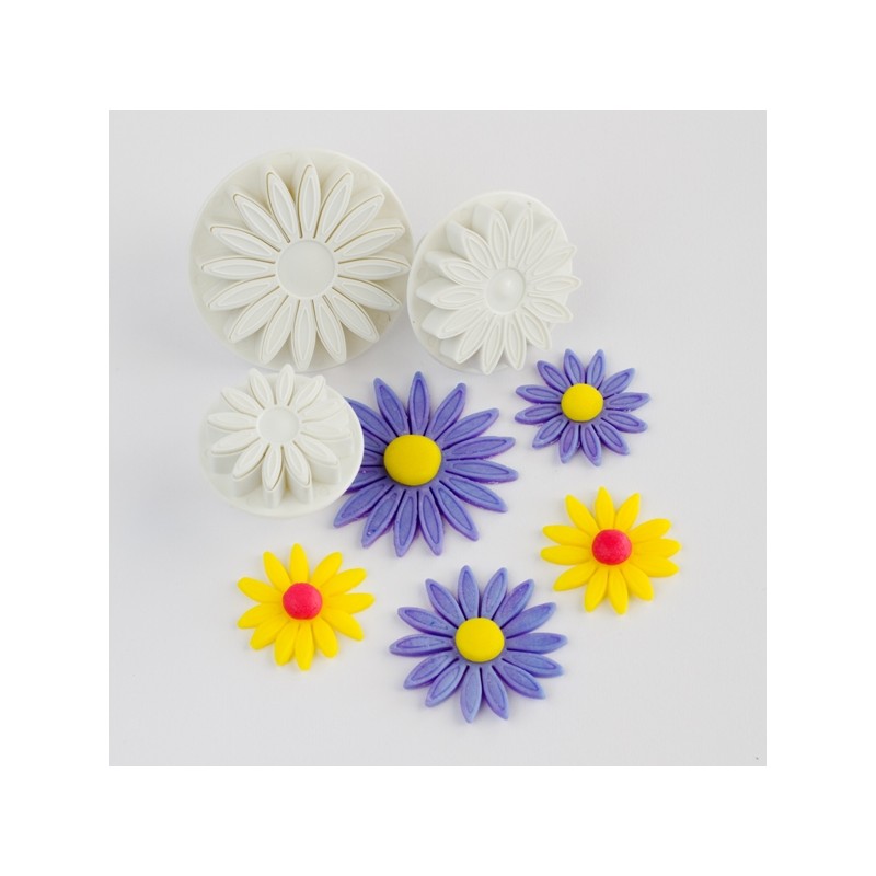 PME Sonnenblumen / Gerbera Ausstecher mit Auswerfer und Prägung, 3 Stück