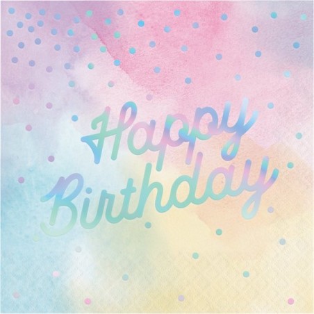 Anniversary House Happy Birthday Wasserfarben Pastell-Silber Papierservietten AH-PC336699