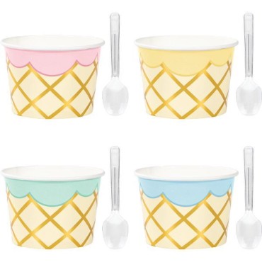 Anniversary House Pastel Treat Cups with plastic sppons Ice Cream Party AH-PC346419