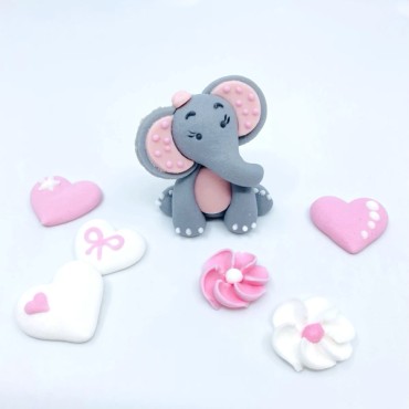 Elefant Kuchenfigur Set Pink - Kinder Tortenset Elefant Rosa V96008
