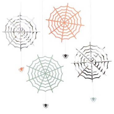 Meri Meri Hängedekoration Halloween Silber Spinnennetze und schwarze Spinnen MM-217171