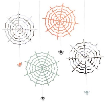 Meri Meri Hanging Halloween Decoration Silver Cobwebs and Black Spiders MM-217171