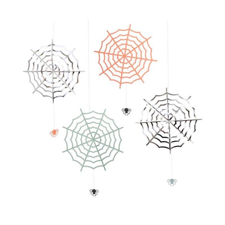 Meri Meri Halloween Hängedekoration Spinnen 4 Stk | Spinnennetze Halloween