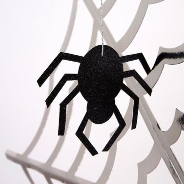 Meri Meri Hanging Halloween Decoration Silver Cobwebs and Black Spiders MM-217171