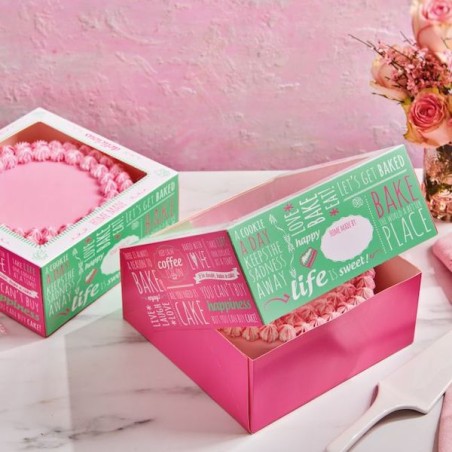 FunCakes Cardboard Cake Box Quotes Pink and Green CS-F80300