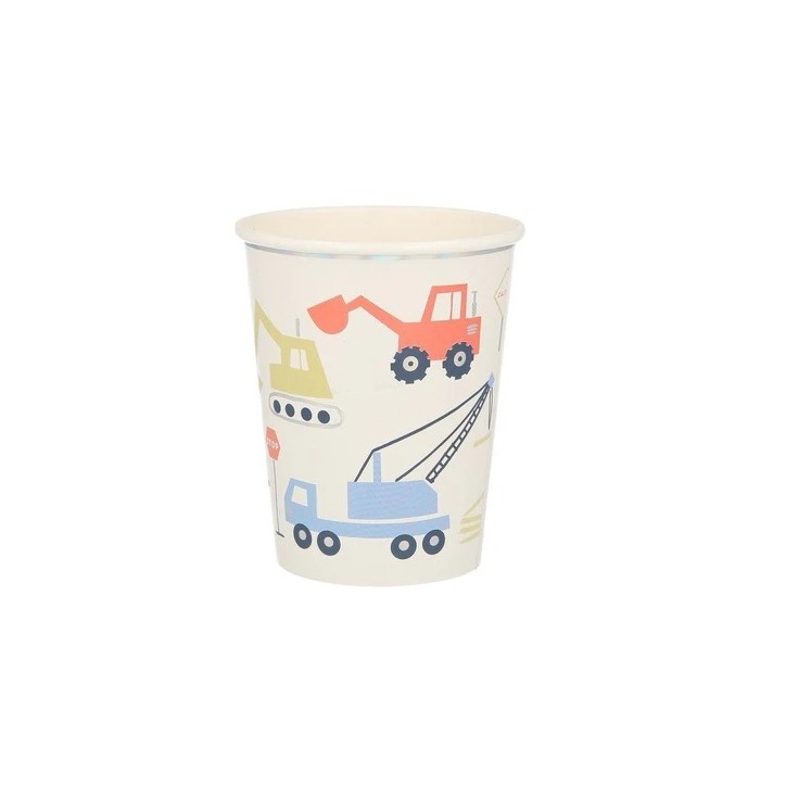 Meri Meri Construction Vehicle Paper Cups 8 Pack | Construction Party Cups