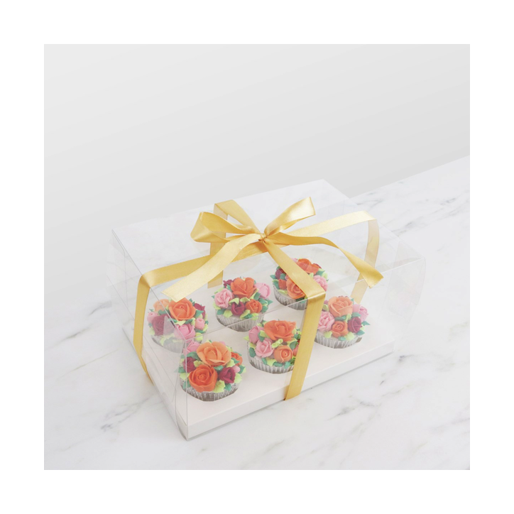 PME Transparent Cupcake Box for 6 Cupcakes with Gold Ribbon PME Transparent Cupcake Box for 6 Cupcakes with Gold Ribbon