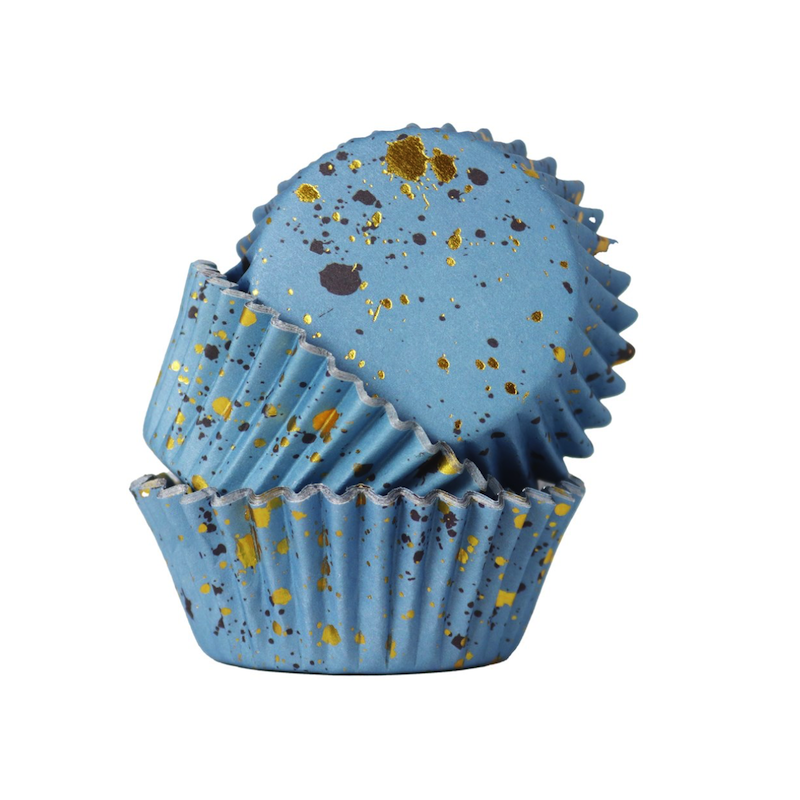 PME Cupcake Förmchen Fleck Hellblau-Gold, 30 Stück