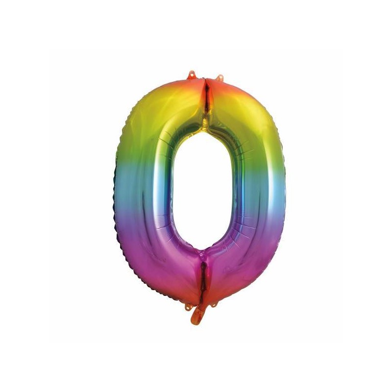 Unique Party 86cm Number 0 Balloon Rainbow