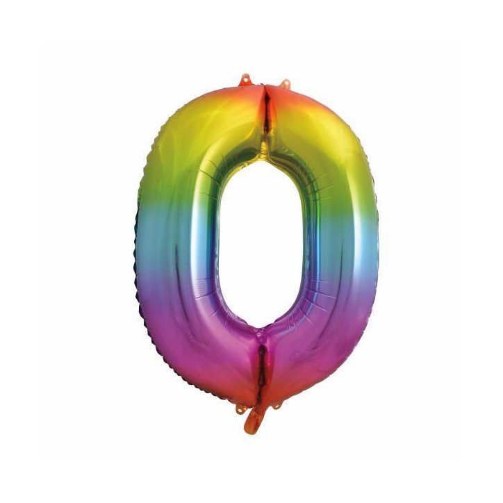 Unique Party Rainbow Number 0 Foil Balloon 86cm